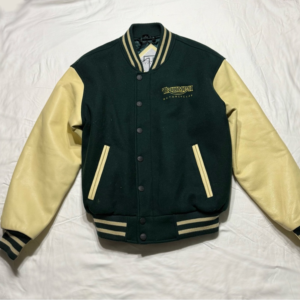 Triumph Varsity Bomber Jacket Green and Cream